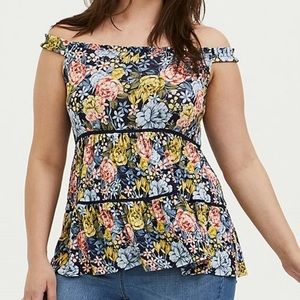 Sz1 Torrid Navy Floral Off the Shoulder Top